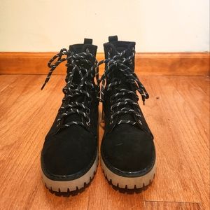 Black with tan sole boots